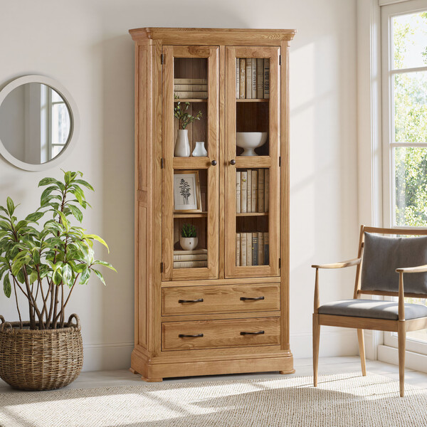Natural Solid Oak Display Cabinets - Display Cabinet - Canterbury Range - Oak Furnitureland