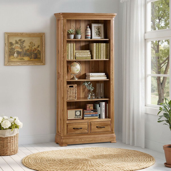Natural Solid Oak Bookcases - Tall Bookcase - Canterbury Range - Oak Furnitureland