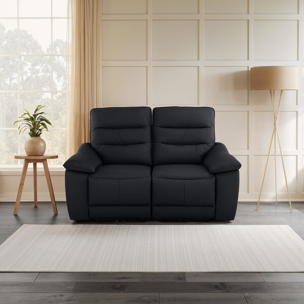 Black Leather Sofas - 2 Seater Sofa - Carter Range - Oak Furnitureland