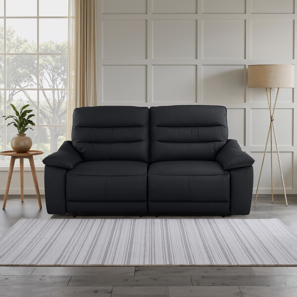 Black Leather Sofas - 3 Seater Sofa - Carter Range - Oak Furnitureland