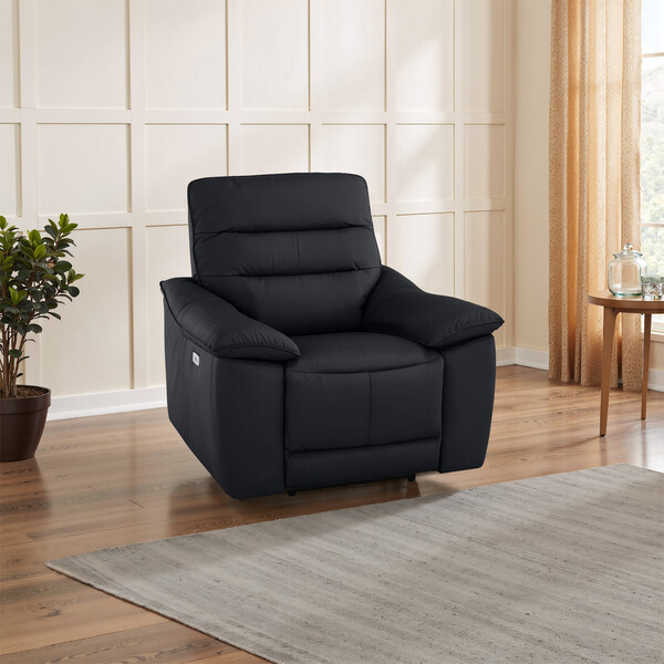 Black Leather Sofas - Electric Recliner Armchair - Carter Range - Oak Furnitureland