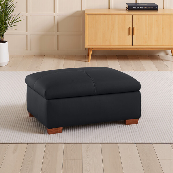 Black Leather Sofas - Storage Footstool - Carter Range - Oak Furnitureland