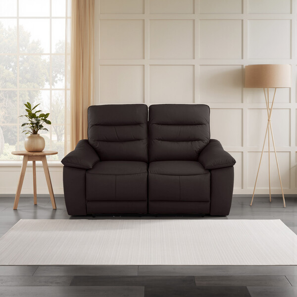 Brown Leather Sofas - 2 Seater Electric Recliner Sofa - Carter Range - Oak Furnitureland