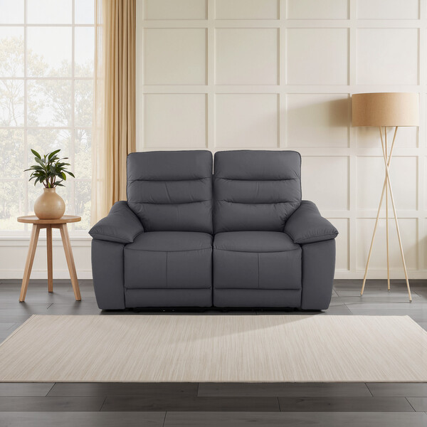 Dark Grey Leather Sofas - 2 Seater Electric Recliner Sofa - Carter Range - Oak Furnitureland