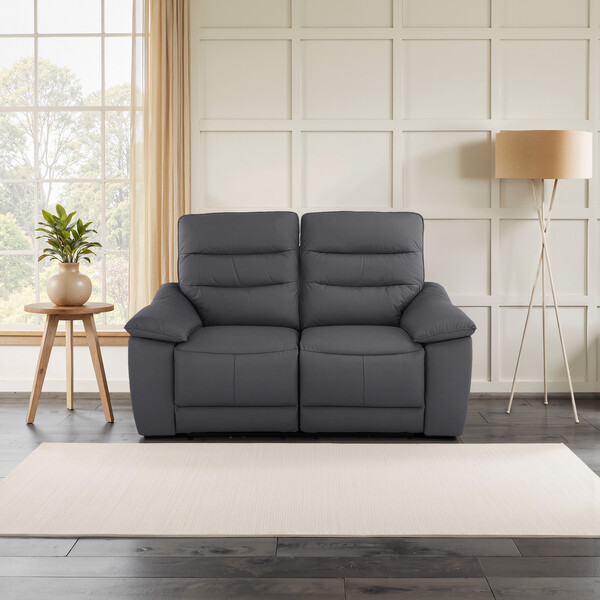 Dark Grey Leather Sofas - 2 Seater Sofa - Carter Range - Oak Furnitureland