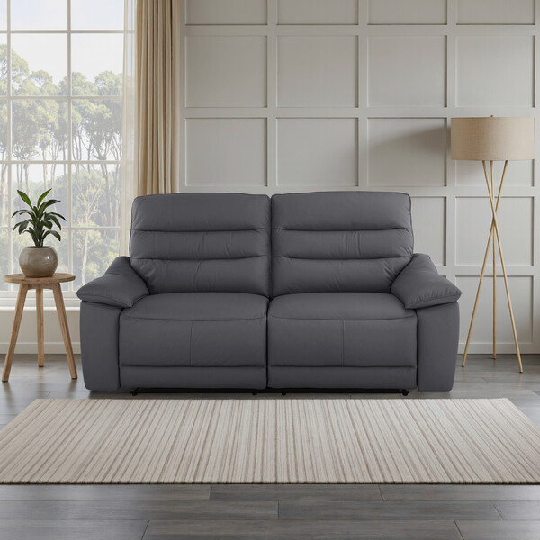 Dark Grey Leather Sofas - 3 Seater Electric Recliner Sofa - Carter Range - Oak Furnitureland