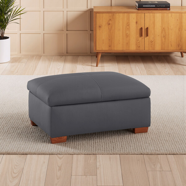 Dark Grey Leather Sofas - Storage Footstool - Carter Range - Oak Furnitureland