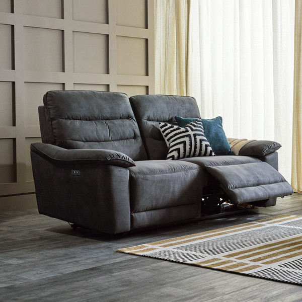 Miller Grey Fabric Sofas - 3 Seater Electric Recliner Sofa - Carter Range - Oak Furnitureland