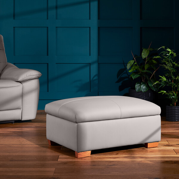 Light Grey Leather Sofas - Storage Footstool - Carter Range - Oak Furnitureland