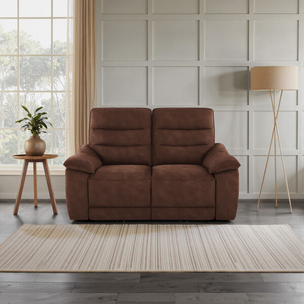 Ranch Brown Fabric Sofas - 2 Seater Electric Recliner Sofa - Carter Range - Oak Furnitureland