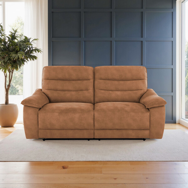 Ranch Brown Fabric Sofas - 3 Seater Electric Recliner Sofa - Carter Range - Oak Furnitureland
