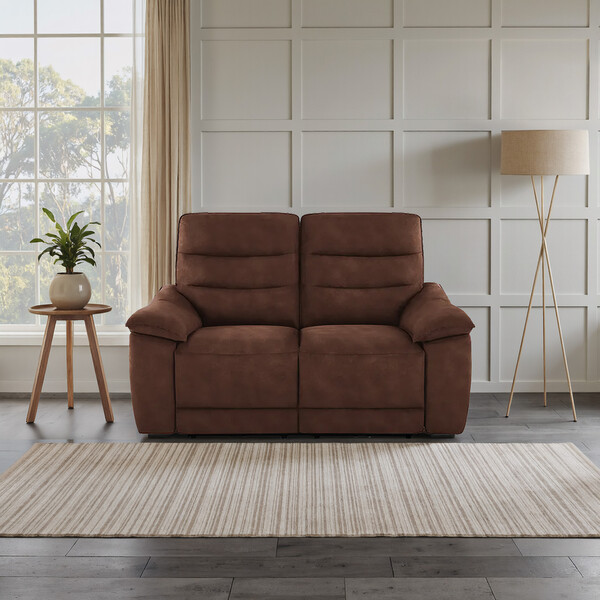 Ranch Dark Brown Fabric Sofas - 2 Seater Electric Recliner Sofa - Carter Range - Oak Furnitureland