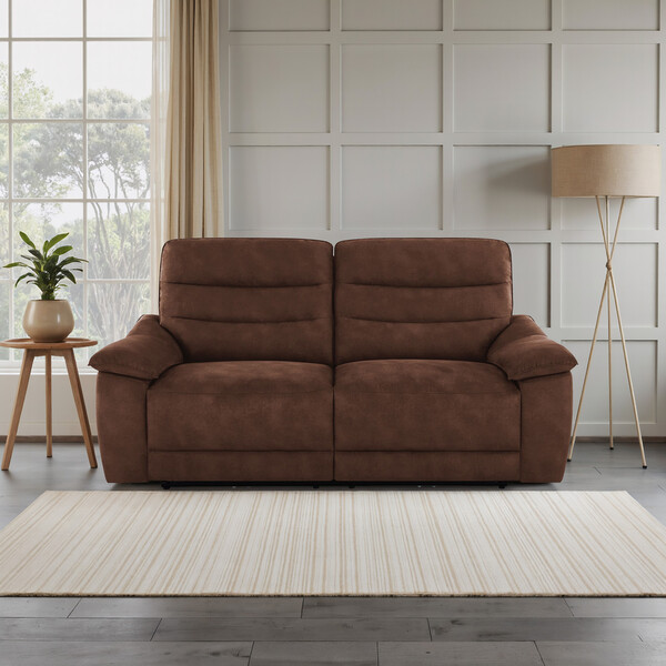 Ranch Dark Brown Fabric Sofas - 3 Seater Electric Recliner Sofa - Carter Range - Oak Furnitureland
