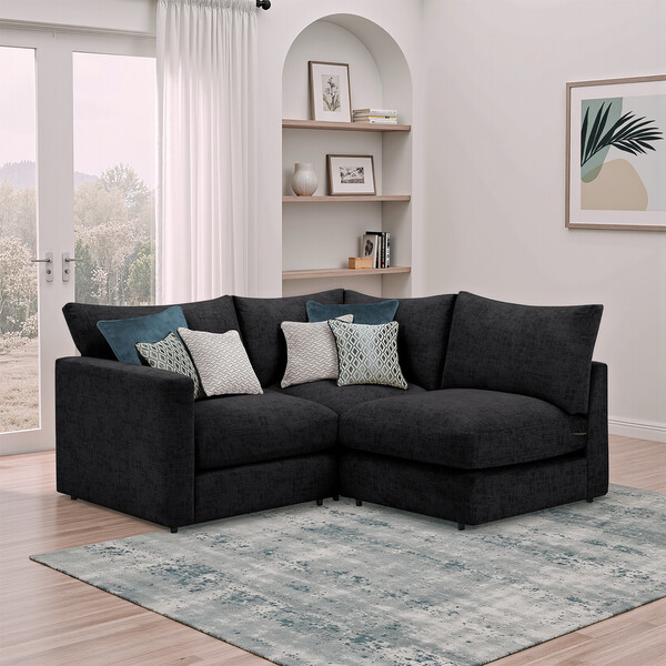 Charcoal Fabric Sofas - Modular 3 Seat Left Hand Corner Sofa - Malvern Range - Oak Furnitureland