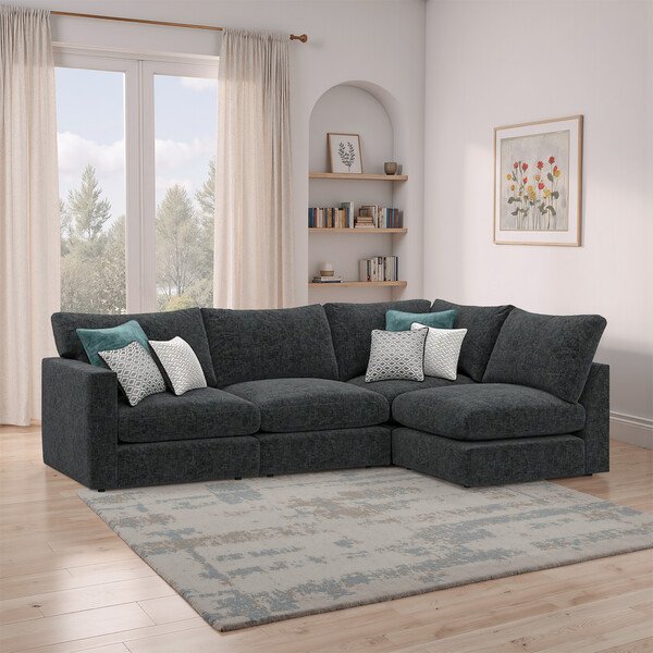 Charcoal Fabric Sofas - Modular 4 Seat Left Hand Corner Sofa - Malvern Range - Oak Furnitureland