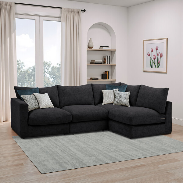 Charcoal Fabric Sofas - Modular 4 Seat Right Hand Corner Sofa - Malvern Range - Oak Furnitureland