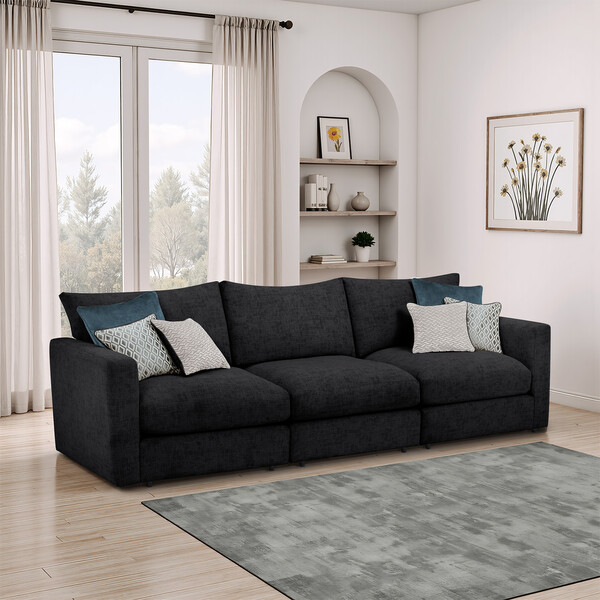 Charcoal Fabric Sofas - Modular 3 Seat Sofa - Malvern Range - Oak Furnitureland