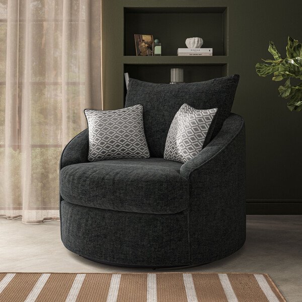 Charcoal Fabric Sofas - Swivel Chair - Malvern Range - Oak Furnitureland