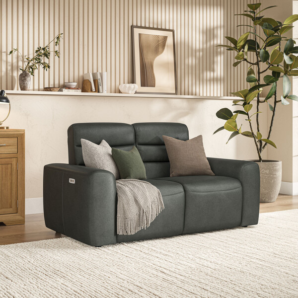 Virgo Lead Leather Sofas - 2 Seater Electric Recliner Sofa - Cohen Range - Oak Furnitureland