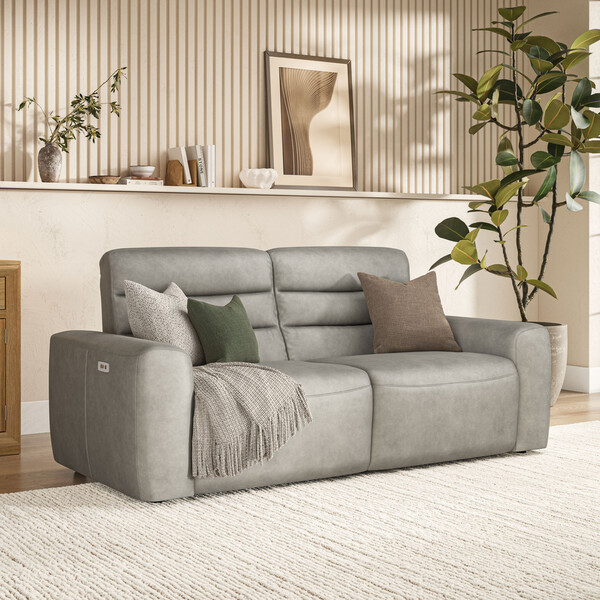 Virgo Platinum Leather Sofas - 3 Seater Electric Recliner Sofa - Cohen Range - Oak Furnitureland