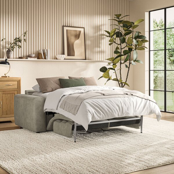 Miller Taupe Fabric Sofas - 3 Seater Sofa Bed - Cohen Range - Oak Furnitureland
