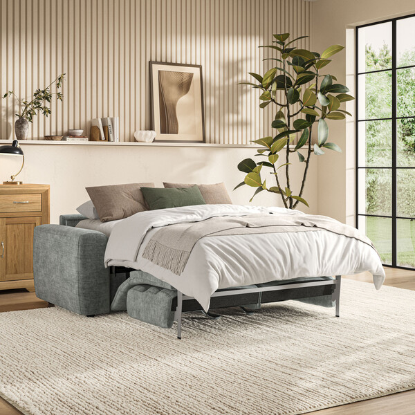 Plush Silver Fabric Sofas - 3 Seater Sofa Bed - Cohen Range - Oak Furnitureland