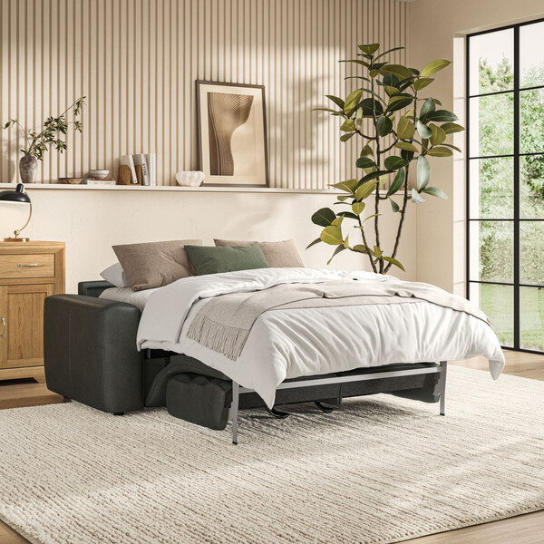 Virgo Lead Leather Sofas - 3 Seater Sofa Bed - Cohen Range - Oak Furnitureland