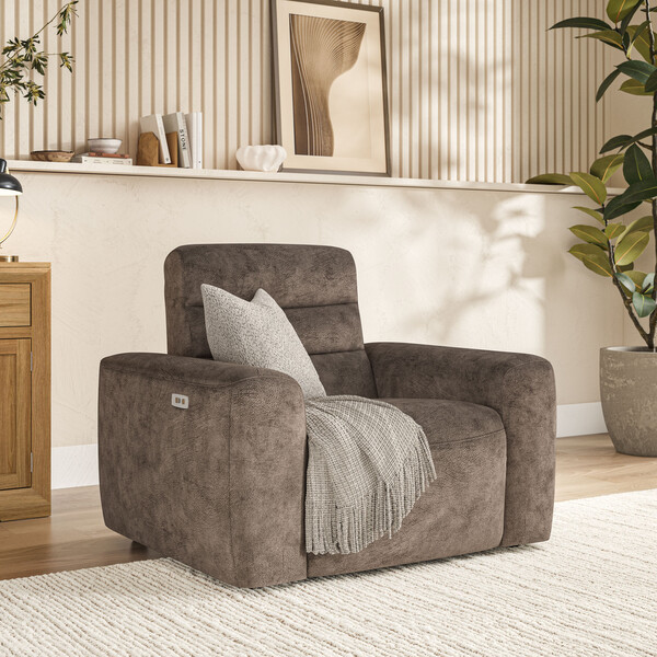 Dapple Chocolate Fabric Sofas - Electric Recliner Armchair - Cohen Range - Oak Furnitureland