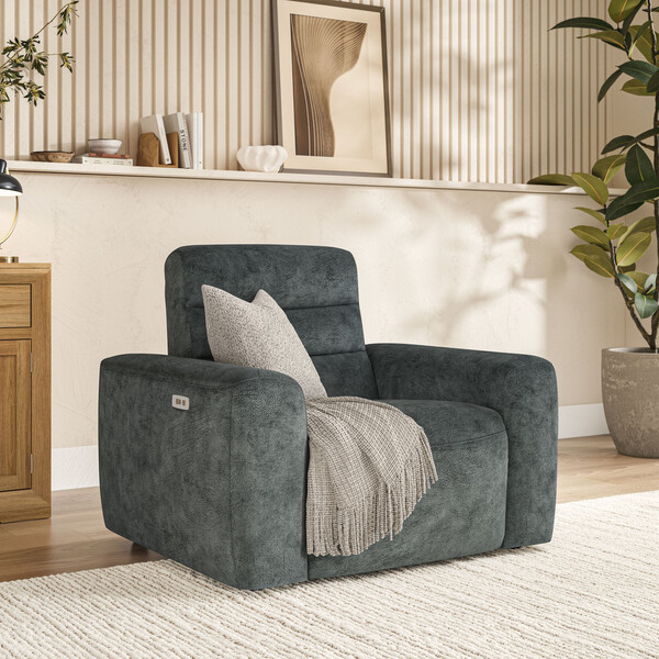 Dapple Grey Fabric Sofas - Electric Recliner Armchair - Cohen Range - Oak Furnitureland