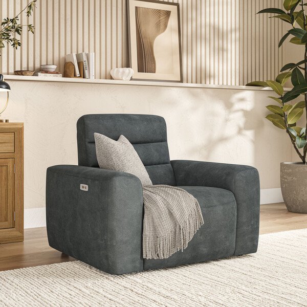 Miller Grey Fabric Sofas - Electric Recliner Armchair - Cohen Range - Oak Furnitureland