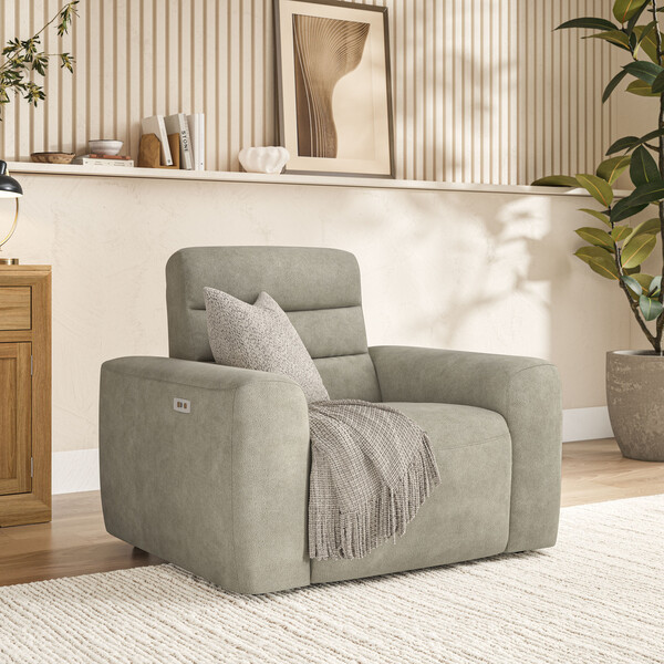 Miller Taupe Fabric Sofas - Electric Recliner Armchair - Cohen Range - Oak Furnitureland