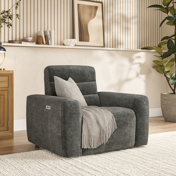 Plush Charcoal Fabric Sofas - Electric Recliner Armchair - Cohen Range - Oak Furnitureland