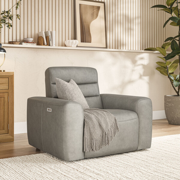 Virgo Platinum Leather Sofas - Electric Recliner Armchair - Cohen Range - Oak Furnitureland