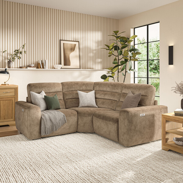 Dapple Taupe Fabric Sofas - Modular 3 Seat Corner Recliner - Cohen Range - Oak Furnitureland