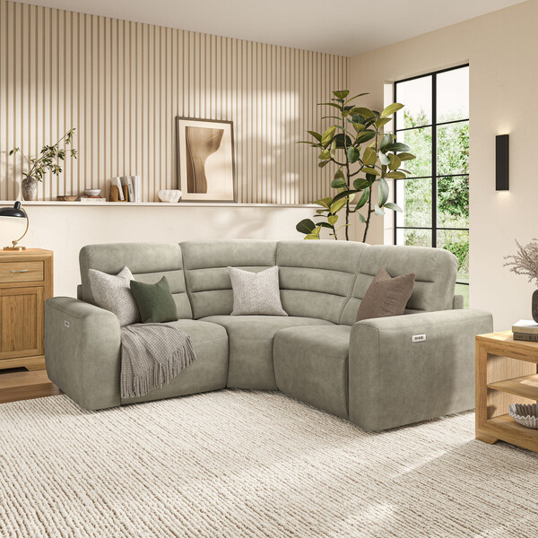 Miller Taupe Fabric Sofas - Modular 3 Seat Corner Recliner - Cohen Range - Oak Furnitureland