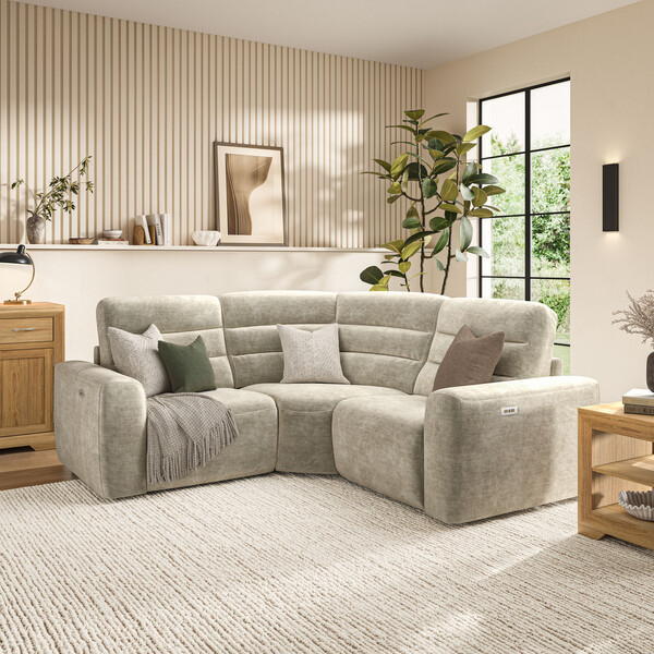 Plush Beige Fabric Sofas - Modular 3 Seat Corner Recliner - Cohen Range - Oak Furnitureland