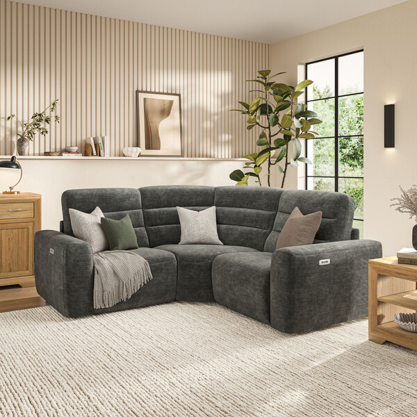 Plush Charcoal Fabric Sofas - Modular 3 Seat Corner Recliner - Cohen Range - Oak Furnitureland