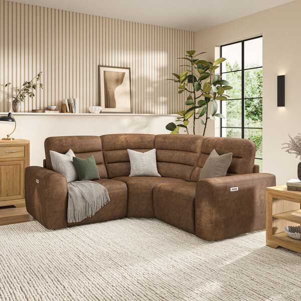 Ranch Brown Fabric Sofas - Modular 3 Seat Corner Recliner - Cohen Range - Oak Furnitureland