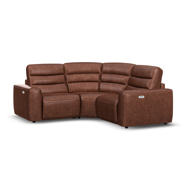 Virgo Chestnut Leather Sofas - Modular 3 Seat Corner Recliner - Cohen Range - Oak Furnitureland
