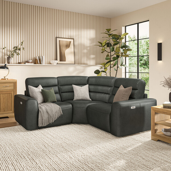 Virgo Lead Leather Sofas - Modular 3 Seat Corner Recliner - Cohen Range - Oak Furnitureland