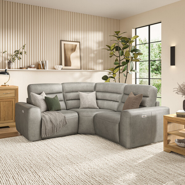 Virgo Platinum Leather Sofas - Modular 3 Seat Corner Recliner - Cohen Range - Oak Furnitureland