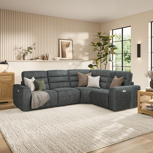Miller Grey Fabric Sofas - Modular 4 Seat Corner Recliner - Cohen Range - Oak Furnitureland