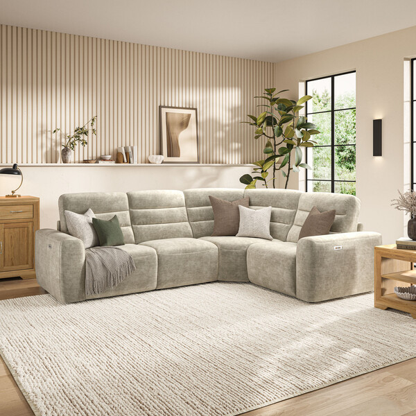 Plush Beige Fabric Sofas - Modular 4 Seat Corner Recliner - Cohen Range - Oak Furnitureland