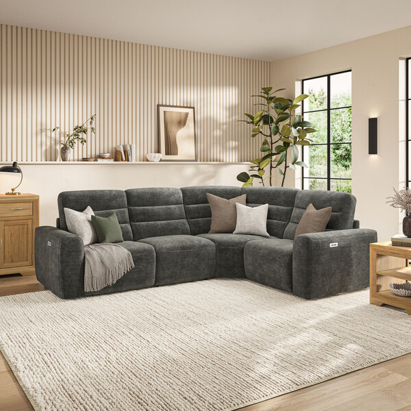 Plush Charcoal Fabric Sofas - Modular 4 Seat Corner Recliner - Cohen Range - Oak Furnitureland