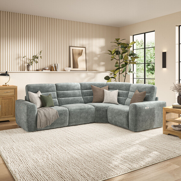 Plush Silver Fabric Sofas - Modular 4 Seat Corner Recliner - Cohen Range - Oak Furnitureland