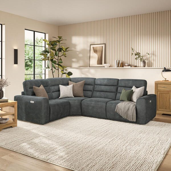 Miller Grey Fabric Sofas - Modular 4 Seat Corner Recliner - Cohen Range - Oak Furnitureland