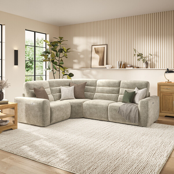 Plush Beige Fabric Sofas - Modular 4 Seat Corner Recliner - Cohen Range - Oak Furnitureland