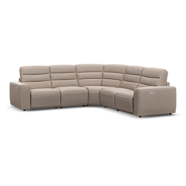 Virgo Buff Leather Sofas - Modular 5 Seat Corner Recliner - Cohen Range - Oak Furnitureland