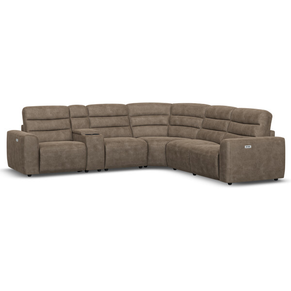 Miller Earth Brown Fabric Sofas - Modular 5 Seat Corner Recliner - Cohen Range - Oak Furnitureland
