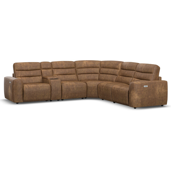 Ranch Brown Fabric Sofas - Modular 5 Seat Corner Recliner - Cohen Range - Oak Furnitureland